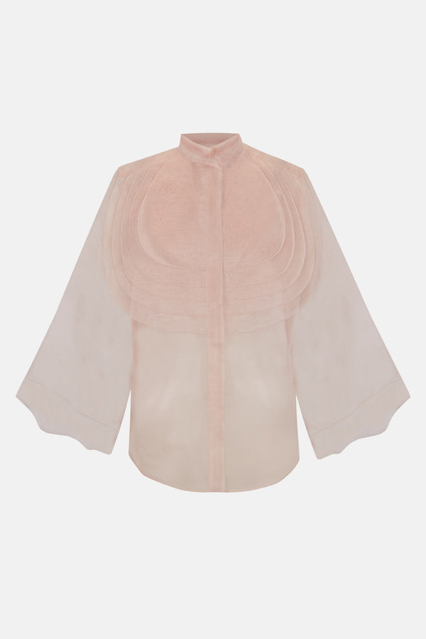 Blusa rosa de organza con volantes